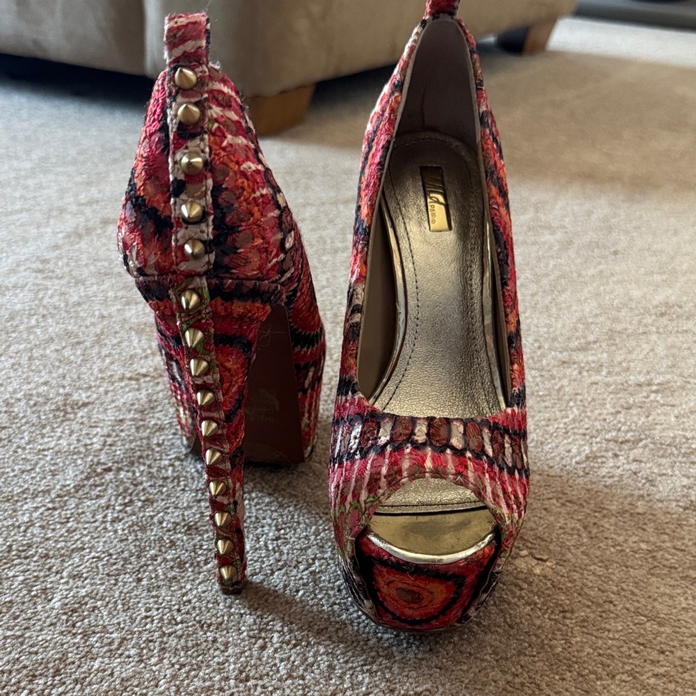 Wild Pair Red Patterned Peep-Toe Heels
